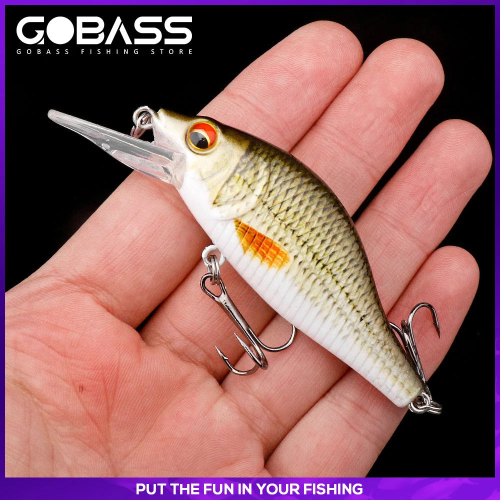 GOBASS 50/70/90mm Crankbait Fishing Lure Black Minnow Spinning Lures For Fishing Floating Wobbler For Pike Japan Artificial Bait