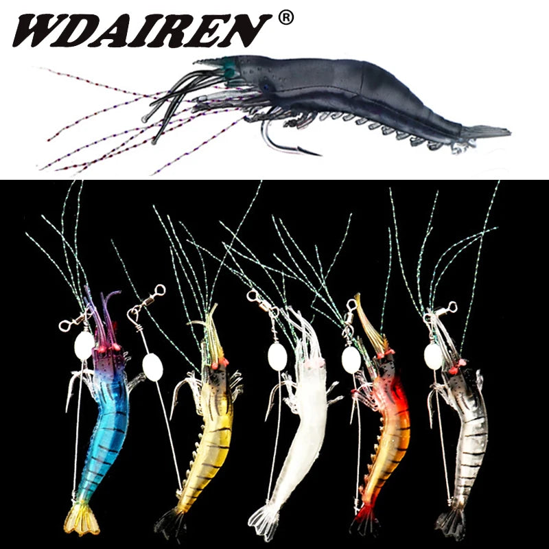 1Pc Luminous Soft Fishing Lures Fake Shrimp Floating Shaped Lure Bait Bionic Artificial Shrimp with Hook Fishing Tackle