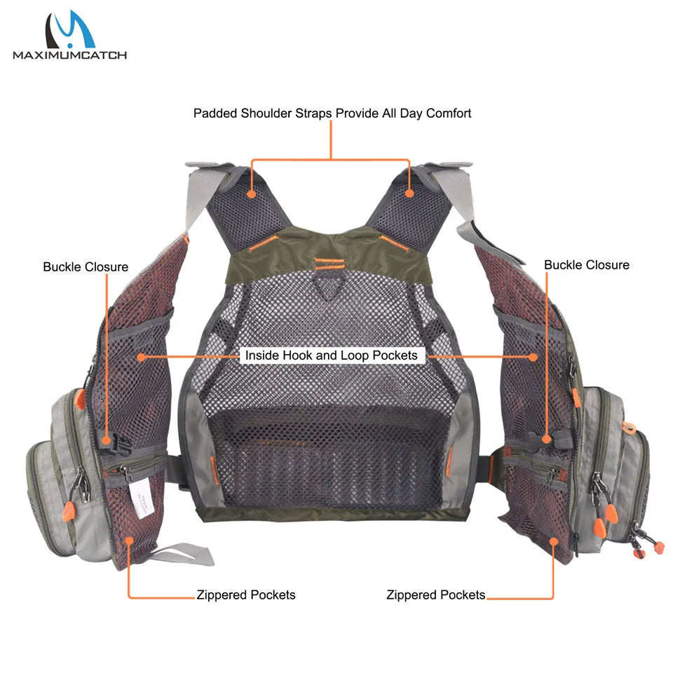 Maximumcatch Adjustable Mesh Fishing Vest With Multifunction Pockets Outdoor Backpack Fly Fishing Jacket