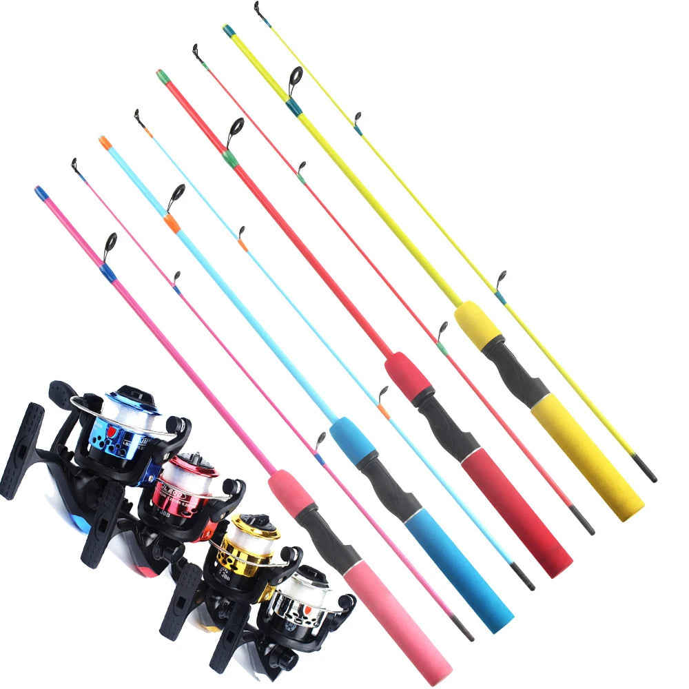 Beginner 4 colors fishing rod set 1.2m Spinning /Casting ice fishing rod winter fishing gear children fishing rod include reel