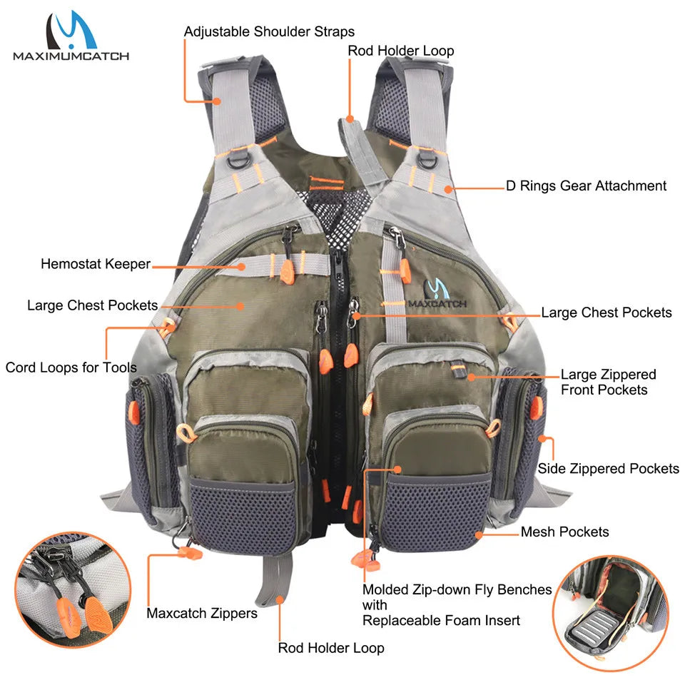 Maximumcatch Adjustable Mesh Fishing Vest With Multifunction Pockets Outdoor Backpack Fly Fishing Jacket