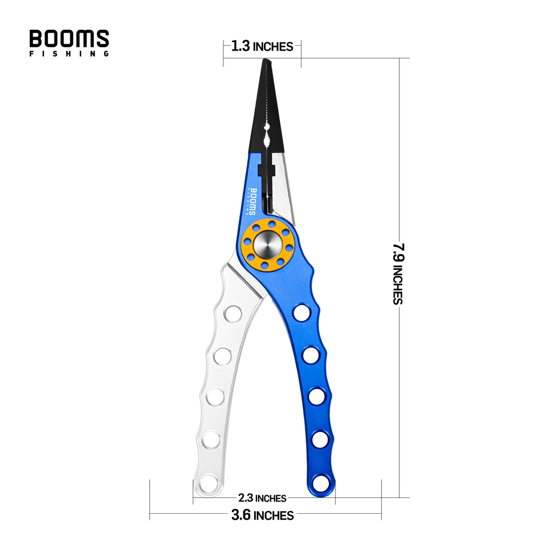 Booms Fishing X01 Aluminum Alloy Fishing Pliers with Coil Lanyard and Sheath Nylon Line Cutters Crimper Hook Remover Tools