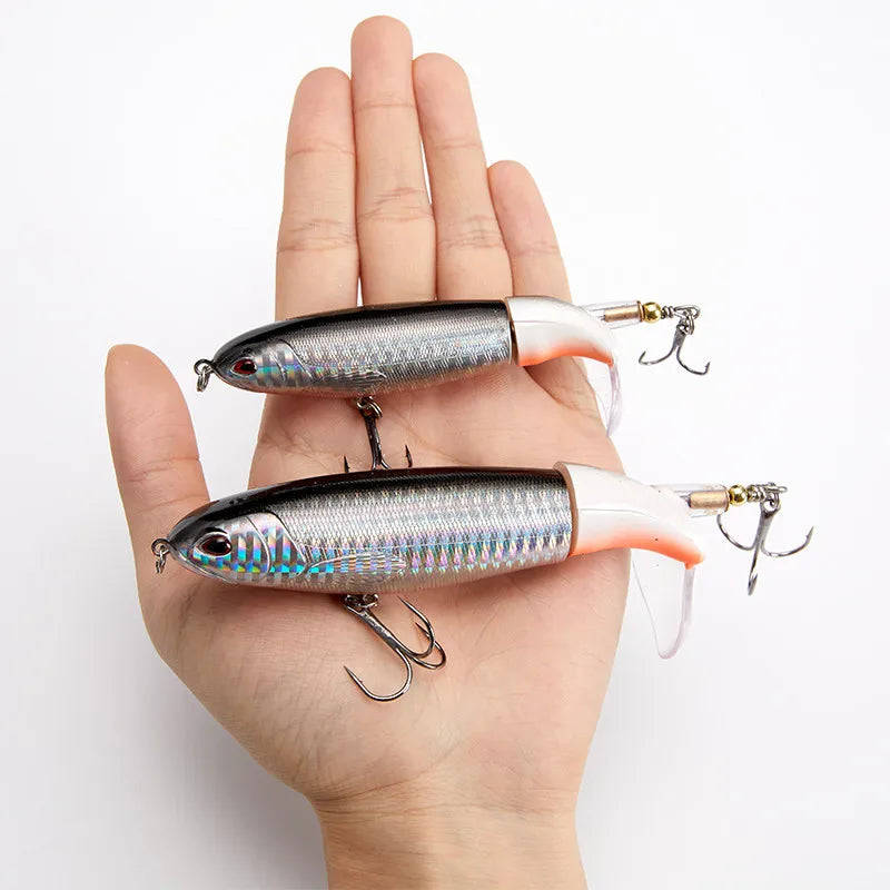 1 Pcs 10cm/14cm Topwater Fishing Lure Whopper Popper Artificial Bait Hard Plopper Soft Rotating Tail Fishing Tackle Fishing Bait