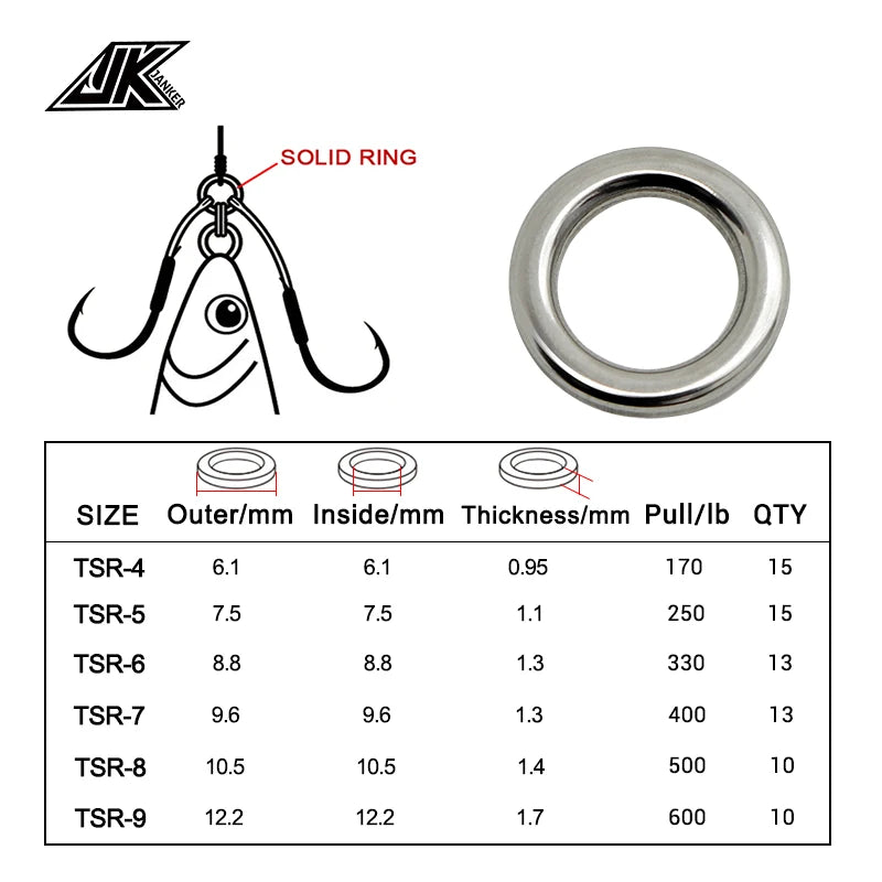 JK Stainless Steel Fishing Split Rings Lure Solid Ring Loop Jig Bait Connectors and Solid Ring Connector combinati