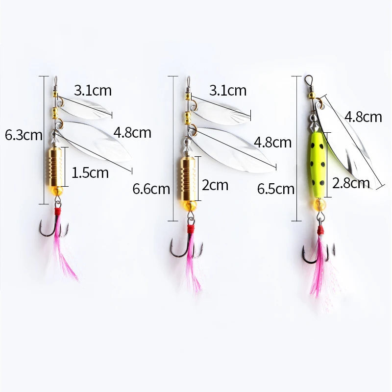 1 Pcs Metal Sliver Rotating Sequins Spoon Lure 7g/10g Spinner Fishing Hard Bait With Feather Treble Hook Fishing Accessories