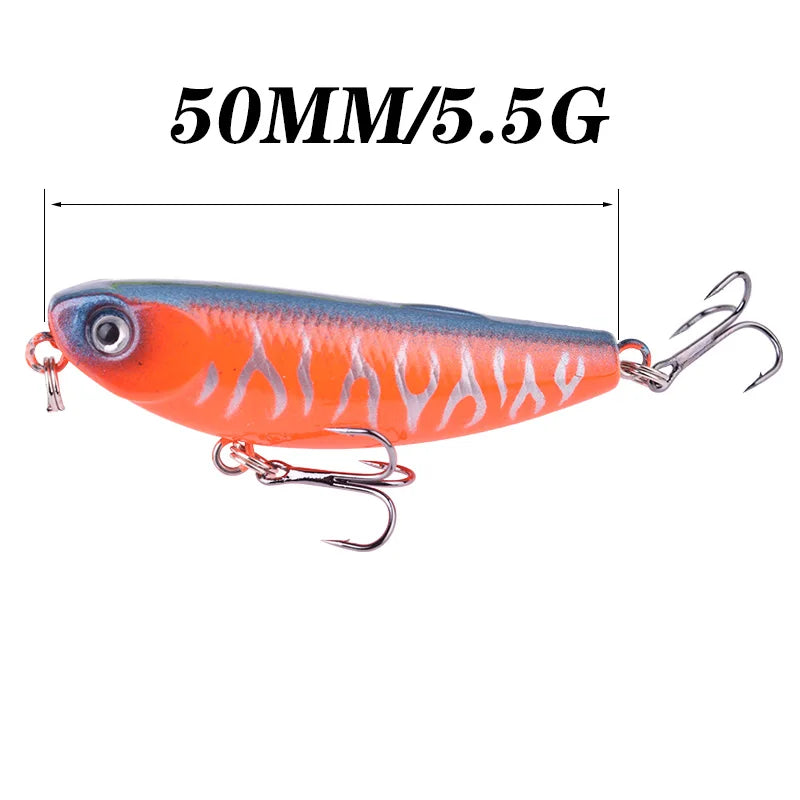 1pc Top Water Pencil Fishing Lure 5cm 5.5g Floating Dog Walking Wobblers Tackle Artificial Hard Bait With 10# Hooks For Bass