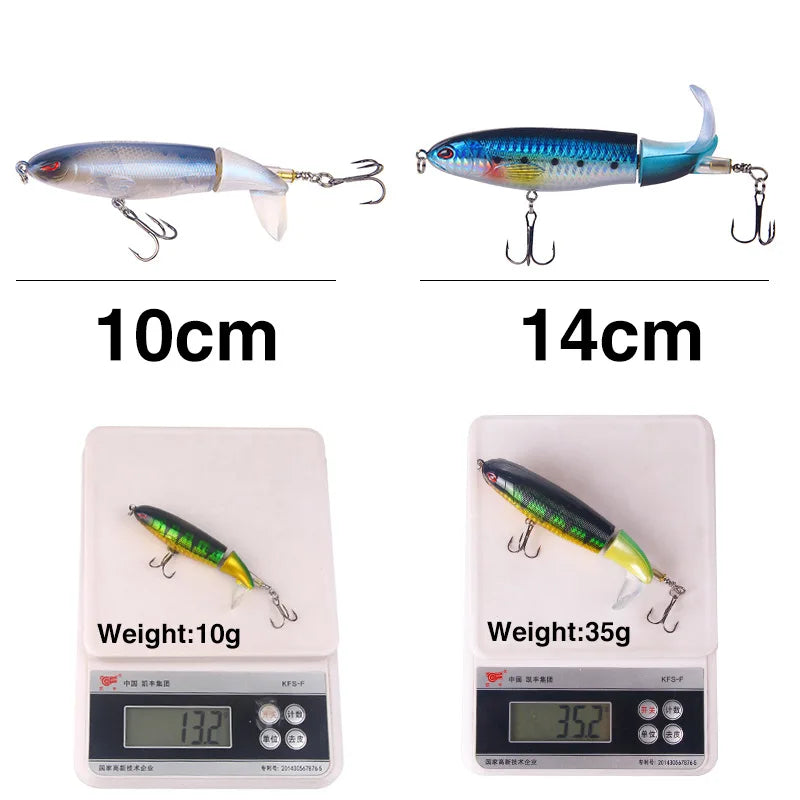 1 Pcs 10cm/14cm Topwater Fishing Lure Whopper Popper Artificial Bait Hard Plopper Soft Rotating Tail Fishing Tackle Fishing Bait