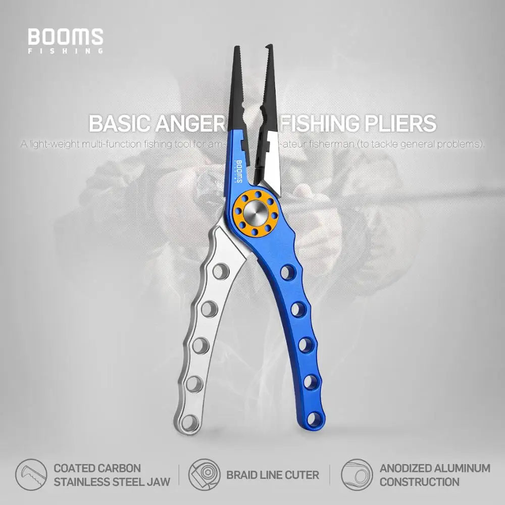 Booms Fishing X01 Aluminum Alloy Fishing Pliers with Coil Lanyard and Sheath Nylon Line Cutters Crimper Hook Remover Tools