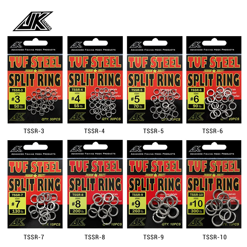 JK Stainless Steel Fishing Split Rings Lure Solid Ring Loop Jig Bait Connectors and Solid Ring Connector combinati