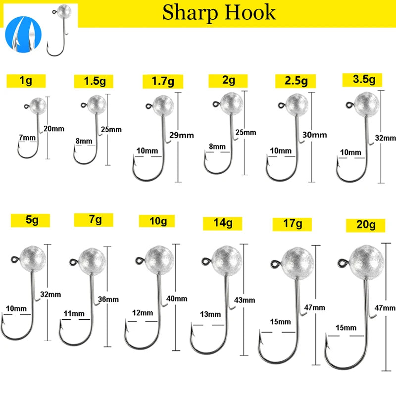 JYJ 10pcs/lot round head fishing jig hook for casting with soft worm lure bait for bass fishing