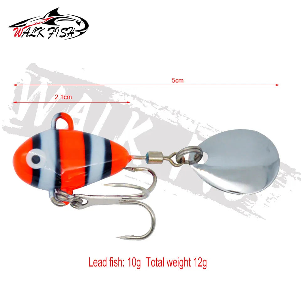 WALK FISH 1PCS New Metal Mini VIB With Spoon Fishing Lure 10g 2.1cm Fishing Tackle Pin Crankbait Vibration Spinner Sinking Bait