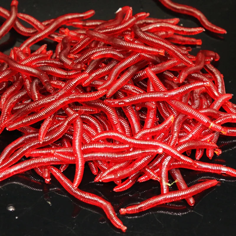 50 or 100pcs Lifelike Fishy Smell Red Worms Soft Bait Simulation Earthworm Carp Bass Fishing Lures Artificial Silicone Pesca