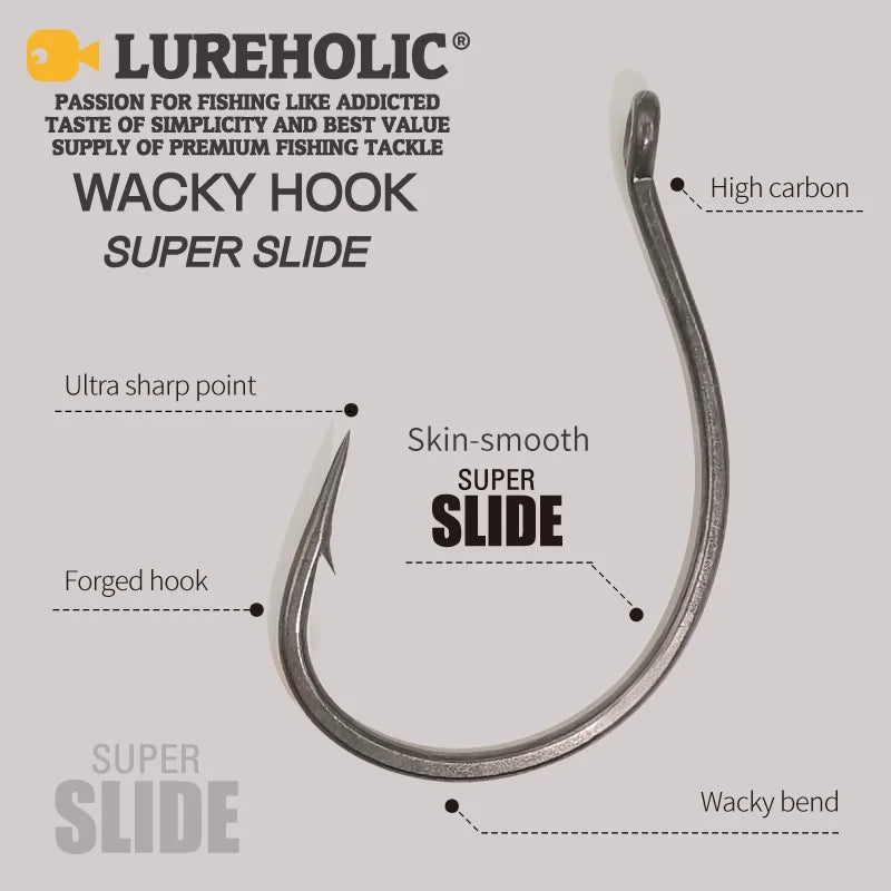 LUREHOLIC PTFE Super Slide Wacky Hook for Drop Shot Stainless Steel Offset Wacky Hooks Crank Worm Fishhook Fishing Accessories