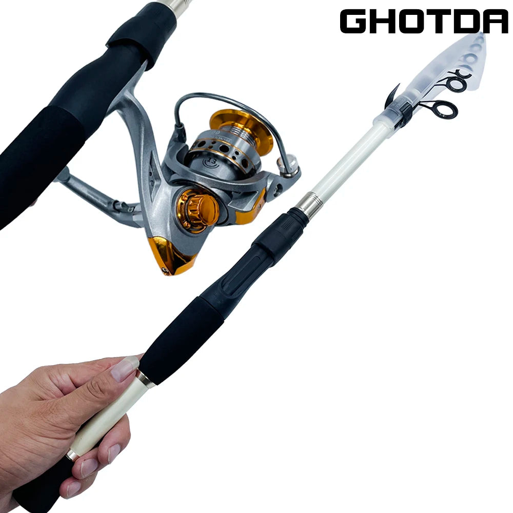 GHOTDA Fishing Rod Combo 1.8-2.4M Lure Telescopic Fishing Rod and 5.2:1 High Speed Gear Ratio Spinning Reel Fishing Tackle Pesca