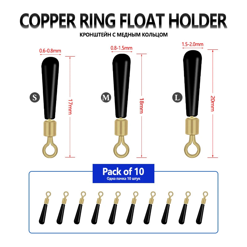 10pcs/lot Fishing Float Holders  B Shape Copper Ring Connect 360 Degree Freely Rotating Swivels Silicone Holder Fishing Tackle