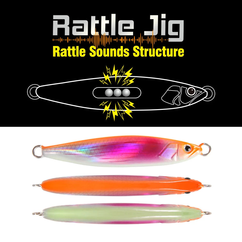 2024 FSTK Rattle Jig Sea Fishing Lures 20g30g40g60g80g Long Casting Lure Spinning Artificial Bait with Hook Spoon Fishing Tackle