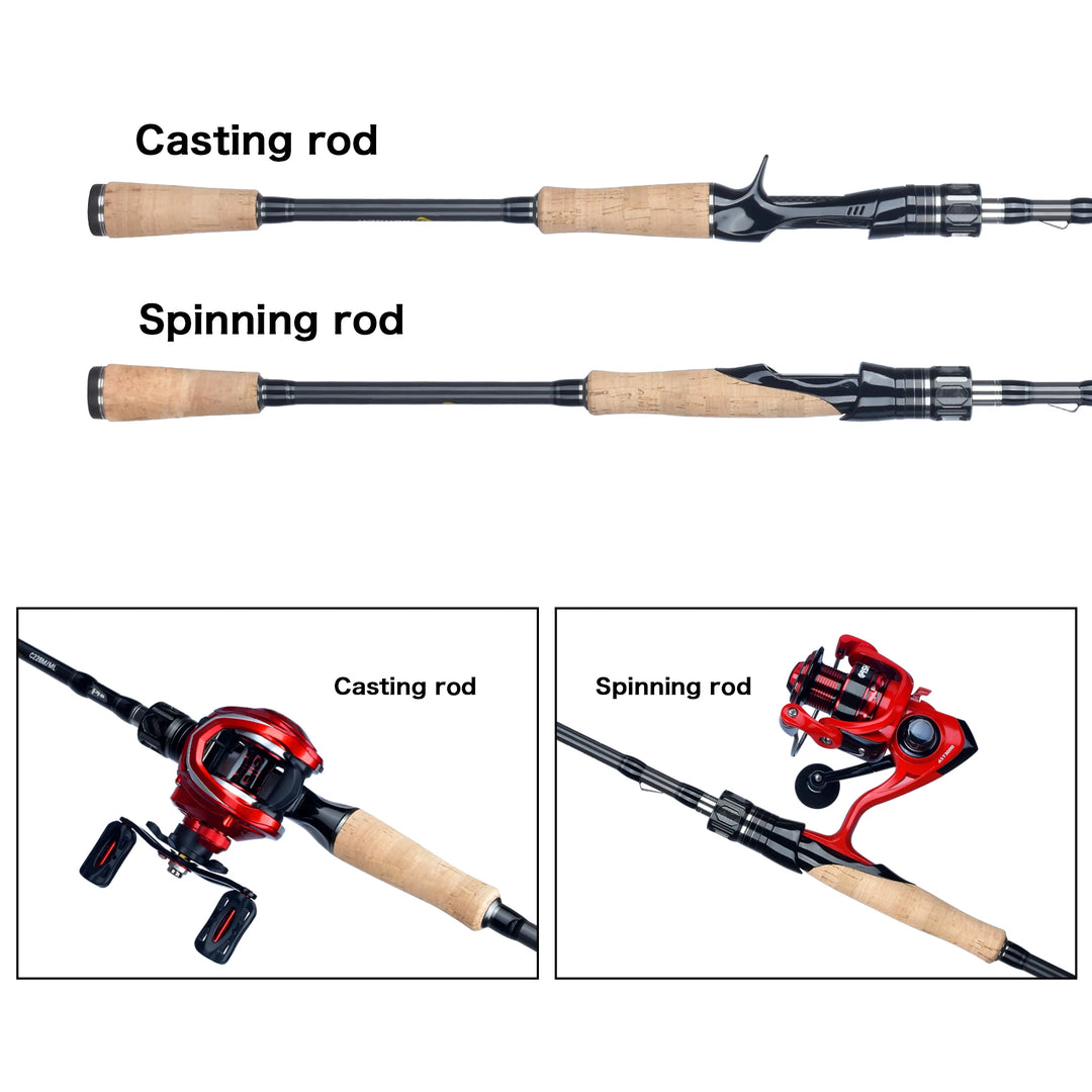 PHISHGER Spinning Casting Fuji Fishing Rod 1.68/1.98/2.1/2.4/2.7/3.0/3.3m T800 Carbon 2Tip ML/M/MH/H Lure 5-80g Baitcasting Pole