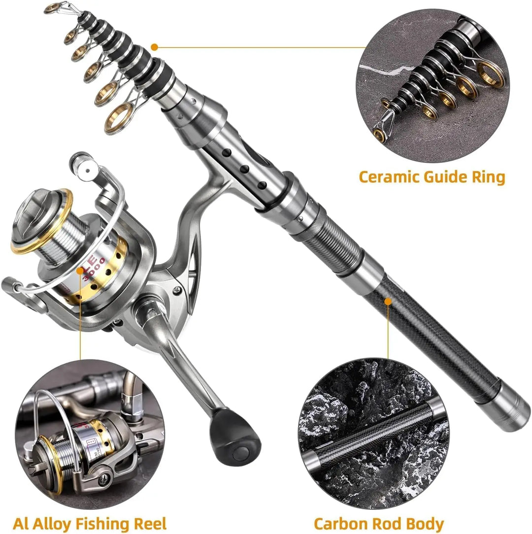 Fishing Pole Combo Set 1.5/1.8/2.1/2.4m Rod Reel Telescopic Fishing Rod Carbon Fiber Spinning Reels Fishing Set with