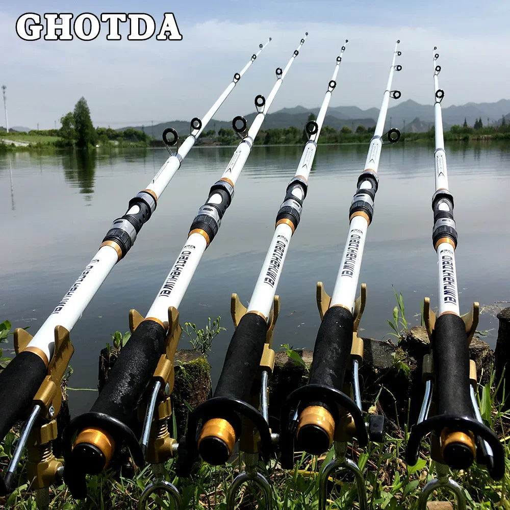 GHOTDA 2.1M -3.6M Carp Fishing Rod feeder Hard FRP Carbon Fiber Telescopic Fishing Rod fishing pole