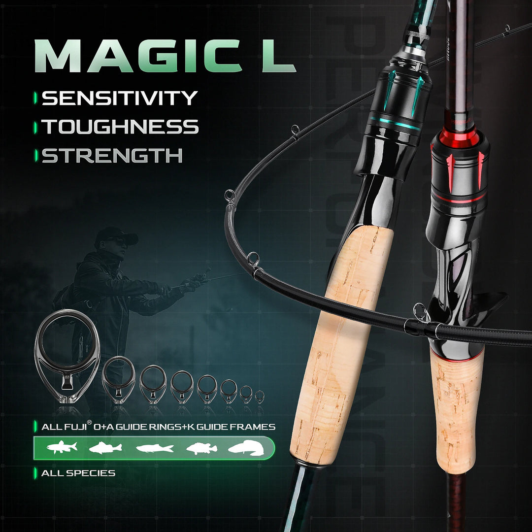 HANDING Magic L Spinning Casting Fishing Rod 1.98-2.44M UL/L/ML/MH/M 2 PCS Fishing Pole MF/F Lure Weight 1.5-40G