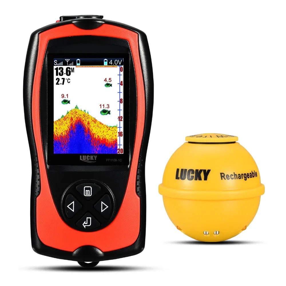 Lucky Sonar Fish Finder FF1108-1CWLA Rechargeable Wireless Sensor 45M Water Depth Echo Sounder Fishing Portable Fish Finder