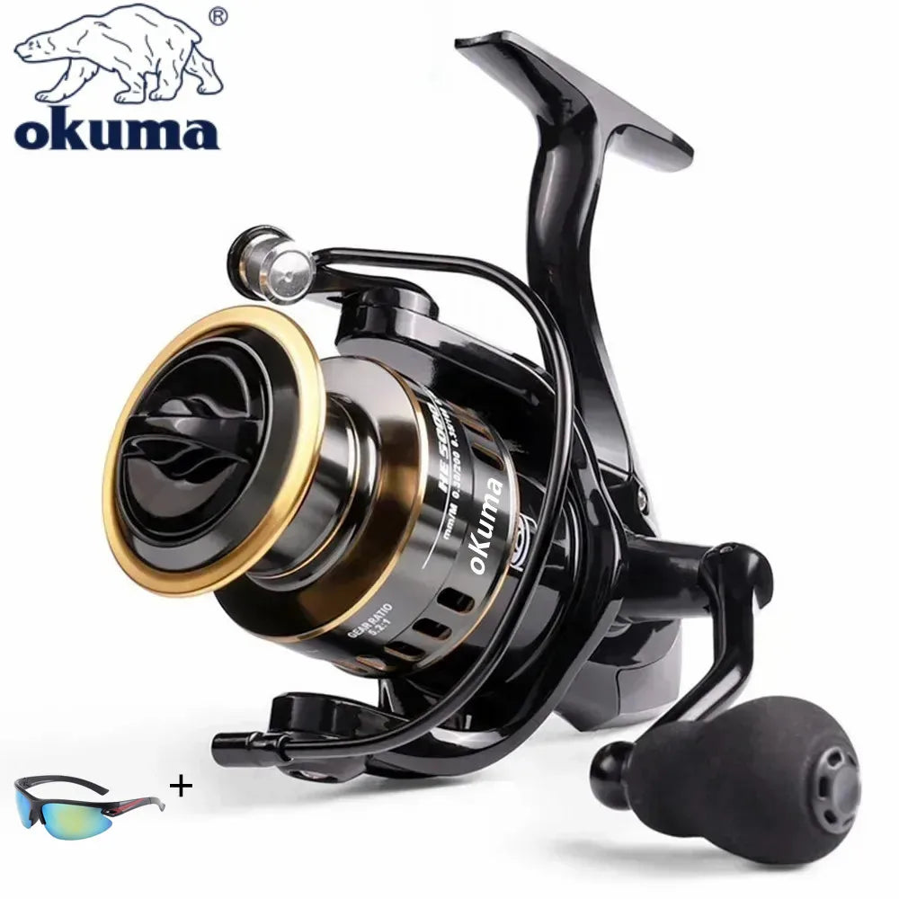 Newest OKUMA Fishing Reel Metal Ball Grip Spinning Reel 5.2:1 Metal Reel Cup 12KG Max Drag +Glasses