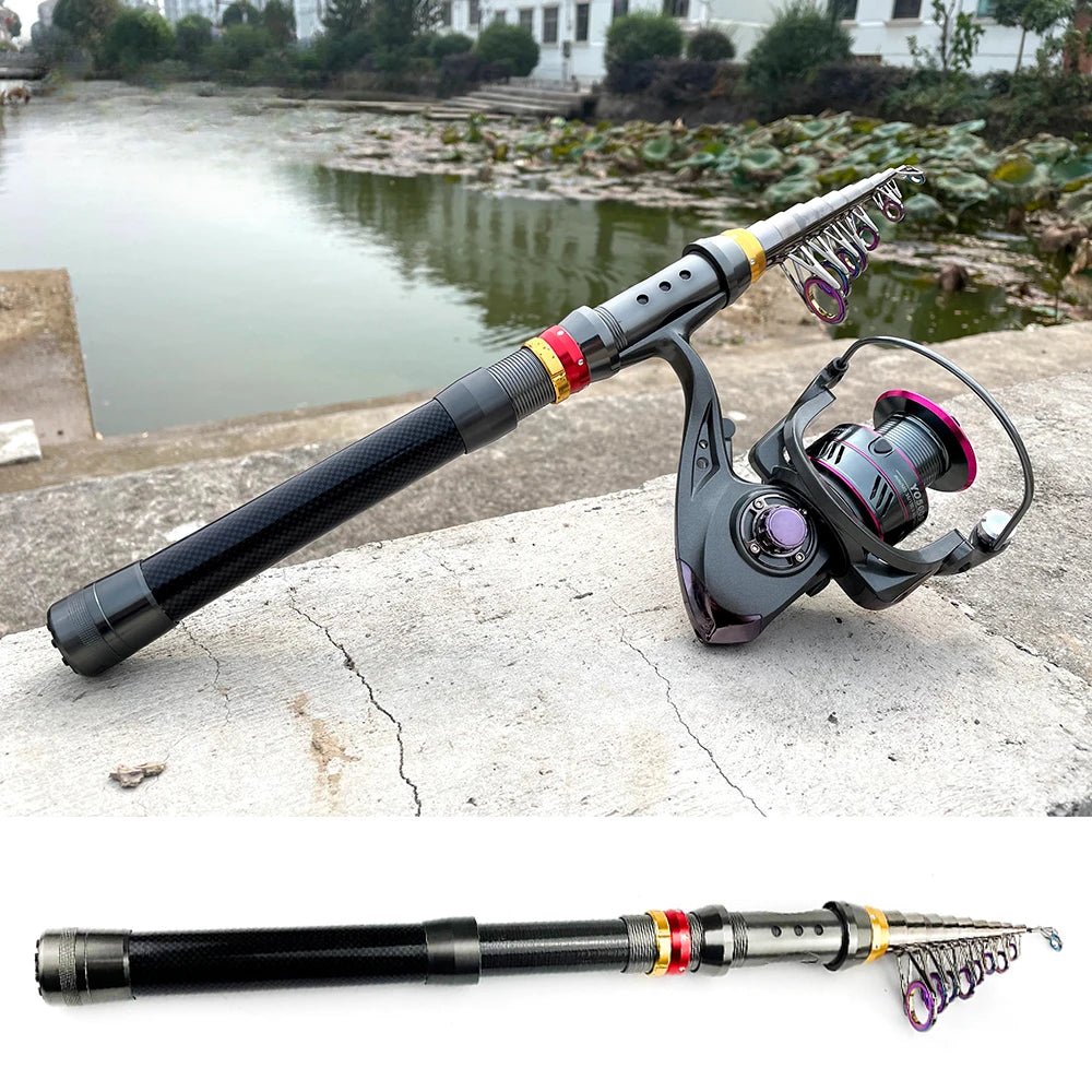 1.8-3.6m Carbon Fiber Spinning Fishing Rod 13BB Reel Combo Telescopic Fishing Pole Spinning Reel Kit Max Resistance 3-8kg Pesca