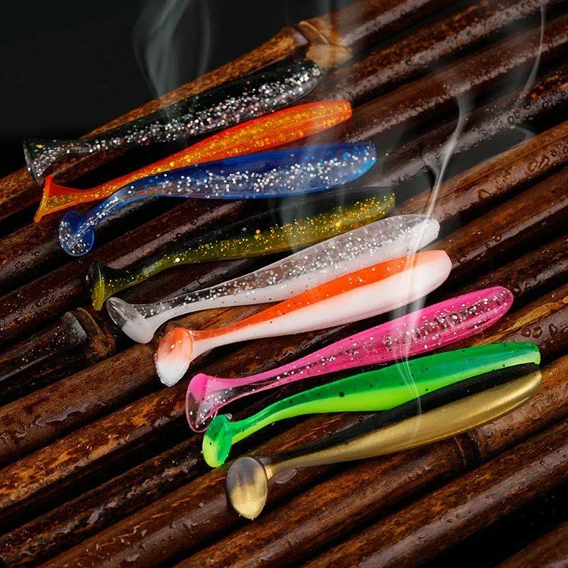 10pcs/Lot Fishing Lure 55mm 63mm 70mm T Tail Worm Soft Bait Jigging Wobblers Tackle Bass Pike Artificial Silicone Swimbait