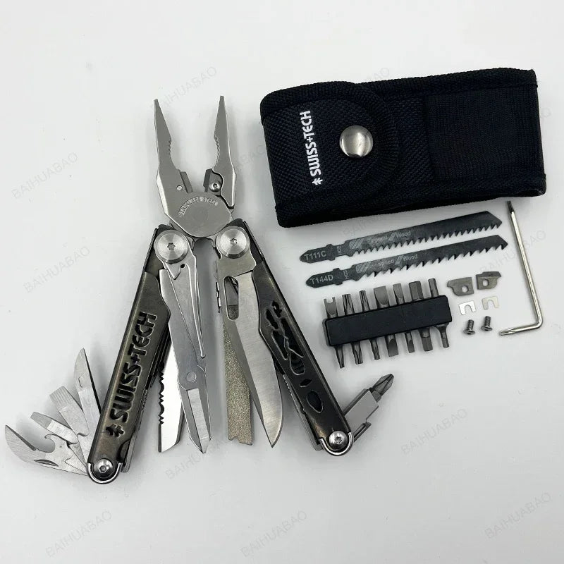 SWISS TECH 37 In 1 Replaceable Parts Manual Diy Multi Tool Folding Scissors Cutter EDC Survival Equipment Manual Pliers