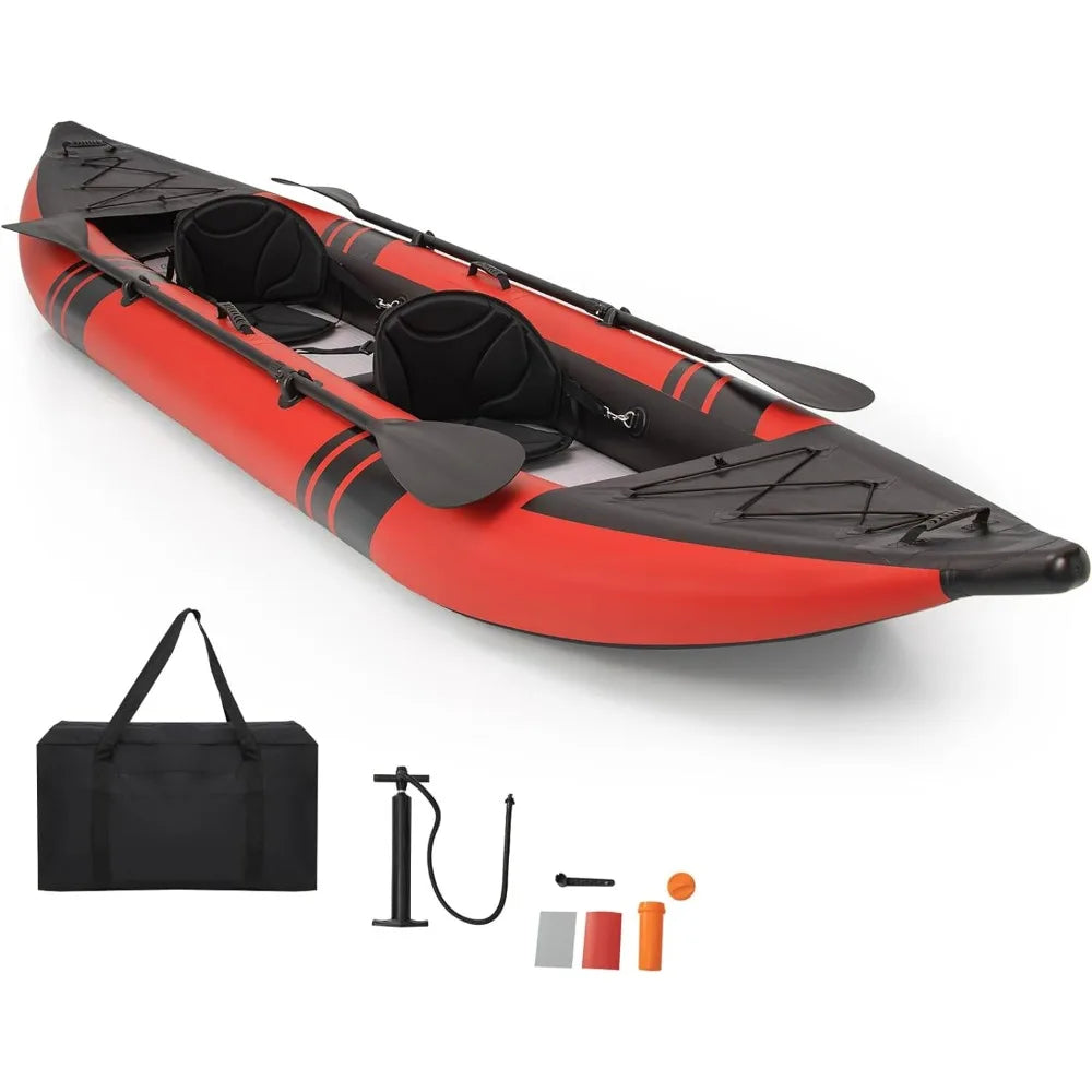 12.5Ft 507lbs Tandem Kayak with 2 Aluminum Paddles,  Inflatable Kayak, 2 Padded Seats, Footrests, 2 Fins, Hand Pump