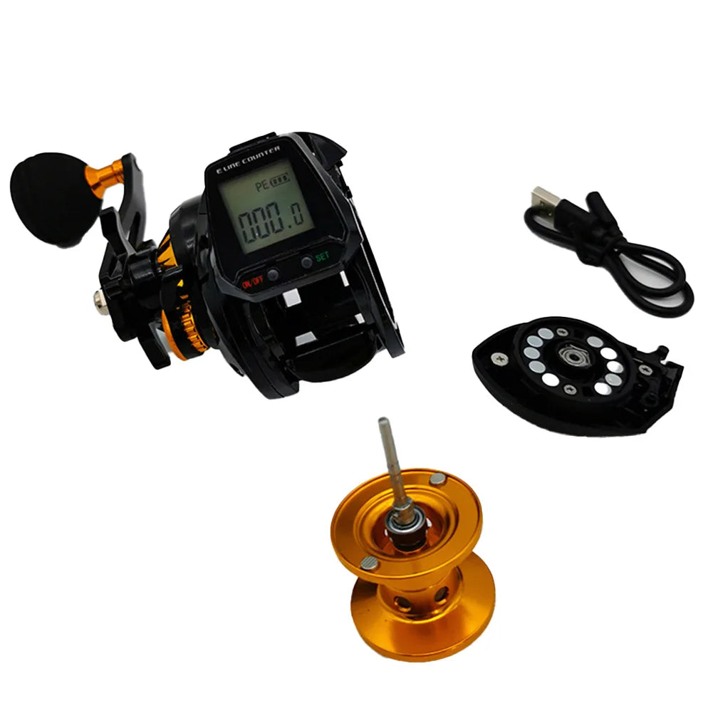 Water Depth measuring reel Electric reel 7.2:1 Gear Ratio Reel with Accurate Reel Line Counter Large Display Bite Alert