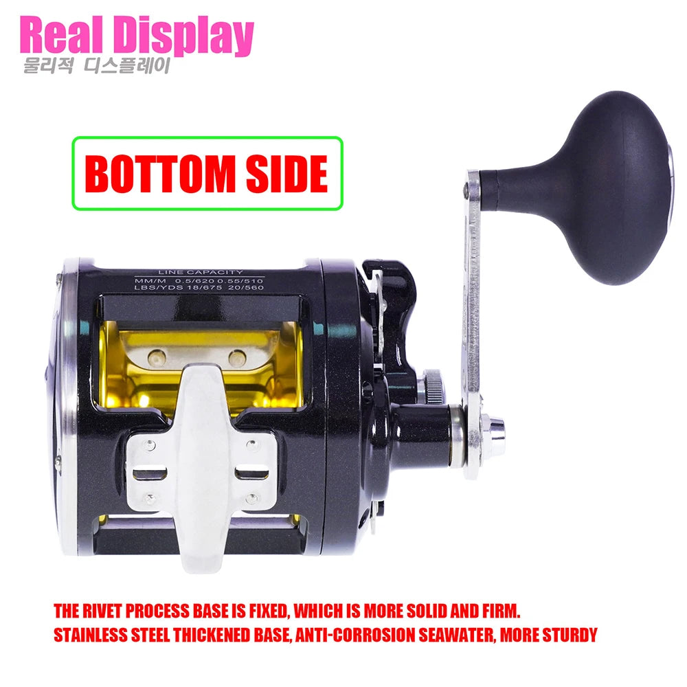 TR12000 Big Trolling Drum Fishing Reels 3.4:1 Gear Ratio 8+1BB All Aluminum Alloy Body Max Drag 30kg Sea Fishing Trolling Reel