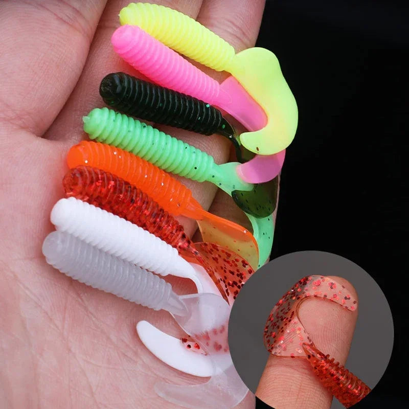 10Pcs/lot Fishing Lures 5cm 6cm 7cm Wobblers Carp Fishing Soft Bait Swimbait Curly Worms Silicone Artificial Soft Bait Pease