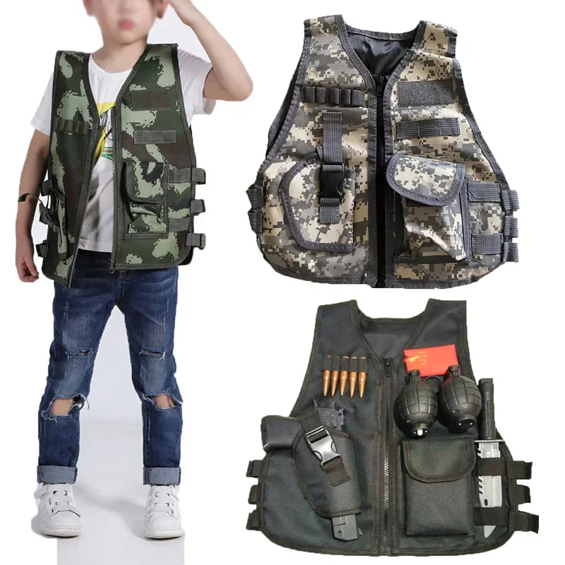 Army Fans Outdoor Children Vest Tactical Boy Girl Camouflage CS Game Vest Kids Hunting Cosplay Fishing CS Game Clothing