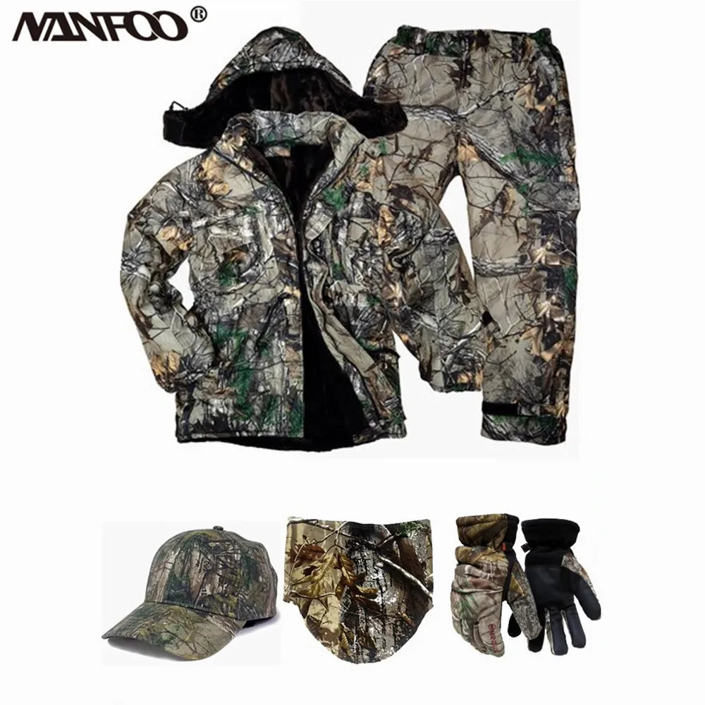 Winter Thermal Waterproof  Tree Bionic Camo Hunting Fishing Ghillie Suit Outdoor Tactical Combat Hoodie Jacket Pants CS Costume