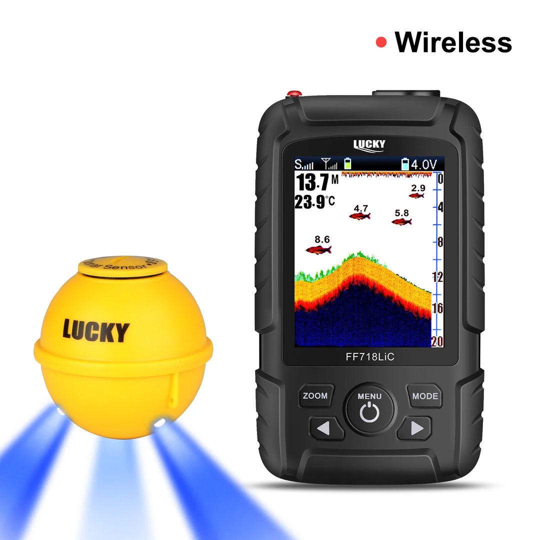 Lucky FF718LiC-WLA Wireless Portable Fish Finder 45M/147Feet Sonar Depth Waterproof Fishfinder Fish Attractive Lamp