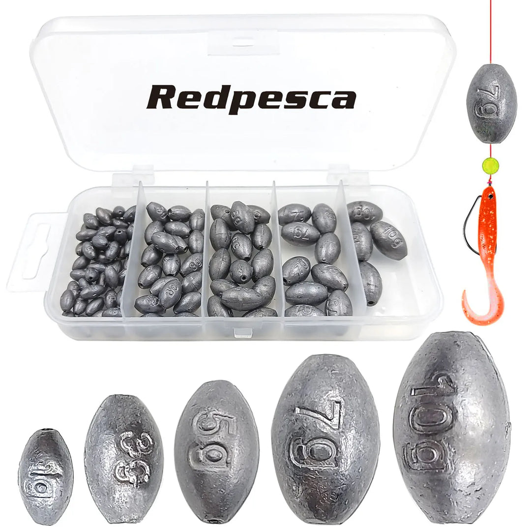 100/60/50Pcs Egg Weights Fishing Sinkers for Saltwater Freshwater Bass Fishing Weight Oval Sinker Tackle Kit