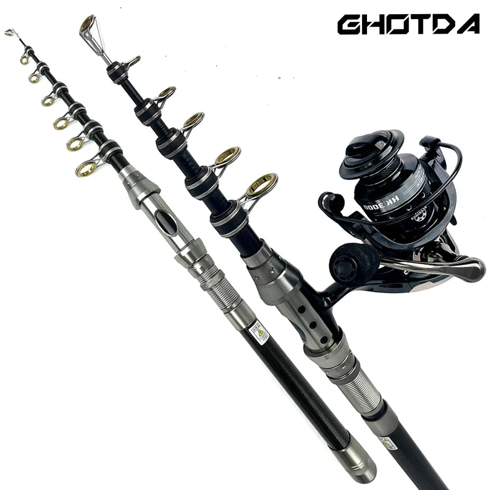 Spinning Fishing Rod Combo 1.5m-2.4m Carbon Fiber Fishing Rod and 2000/3000 Spinning Reel Telescopic Fishing Pole Kit Pesca