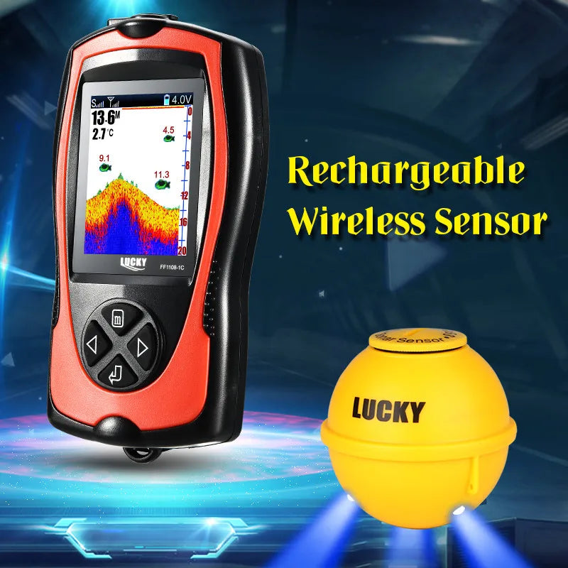 Lucky Sonar Fish Finder FF1108-1CWLA Rechargeable Wireless Sensor 45M Water Depth Echo Sounder Fishing Portable Fish Finder