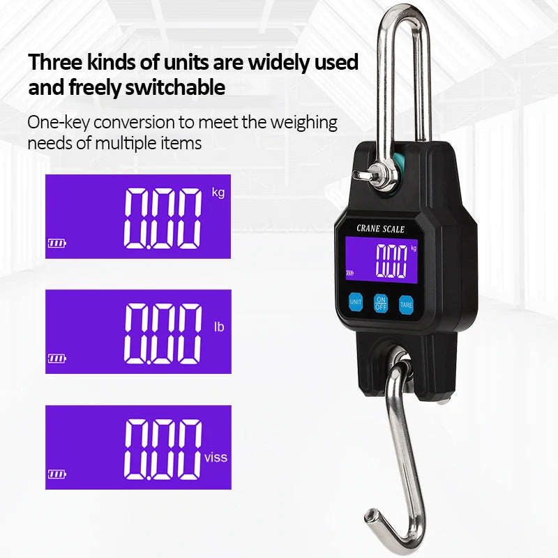 300kg Digital Hanging Scale Rechargeable Portable Heavy Duty Crane Scale Stainless Steel Hook Scale Weight Balance Luggage Scale