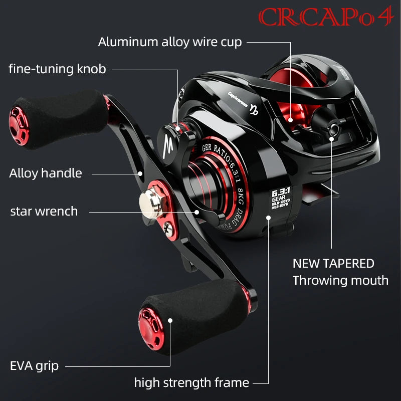 New Baitcasting Reel High Speed 6.3:1 Gear Ratio 12+1BB Fresh Saltwater Magnetic Brake System Ultralight Fishing CR04 Series