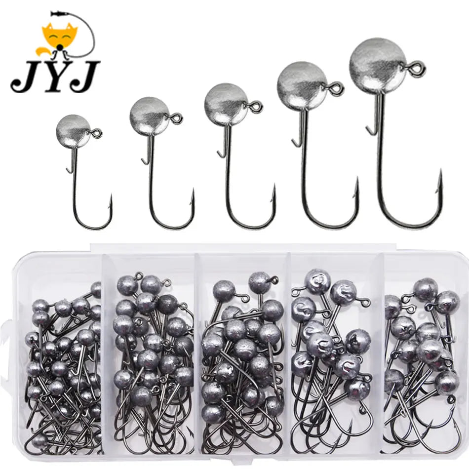 JYJ 100pcs/box 1g 1.5g 2g 2.5g 3g fishing lure jig head hook ,crank bottom soft worm grub bass perch hook,