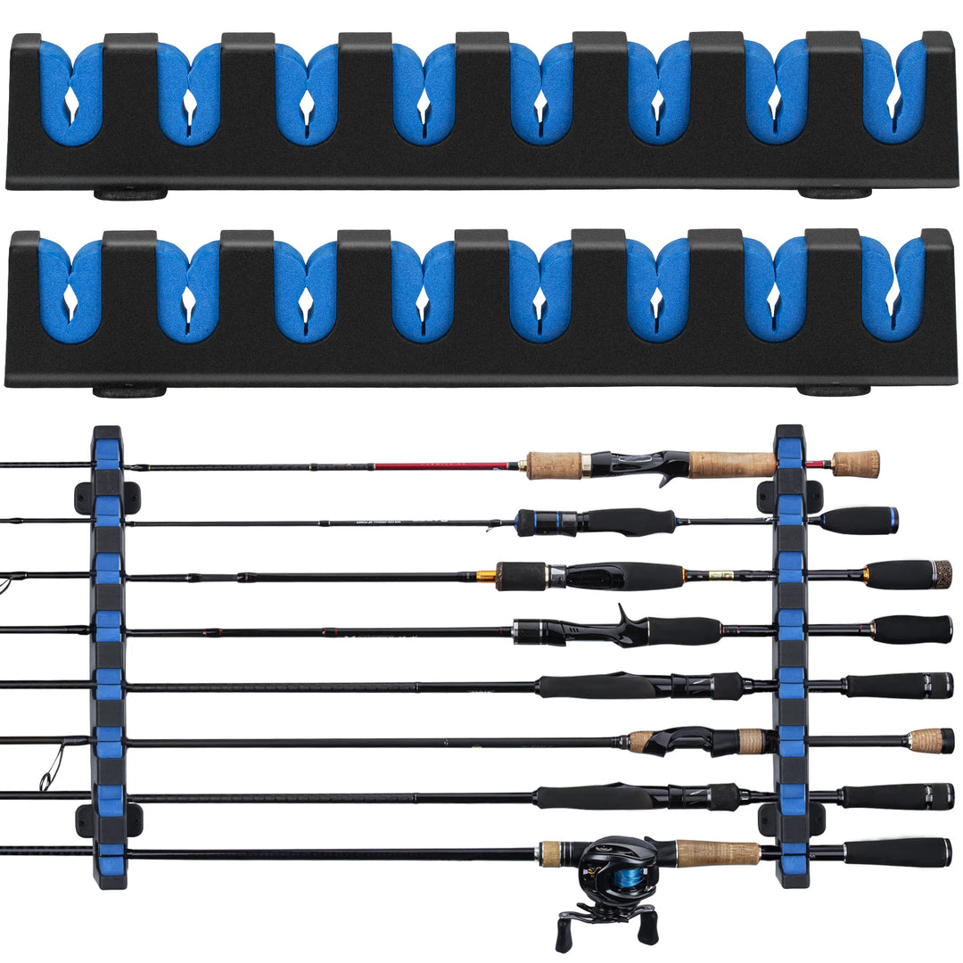 THKFISH Fishing Rod Holder Horizontal 8-Rod Rack ABS Plastic Storage Wall Mount Fishing Rod Rack Fishing Pole Holder for Garage