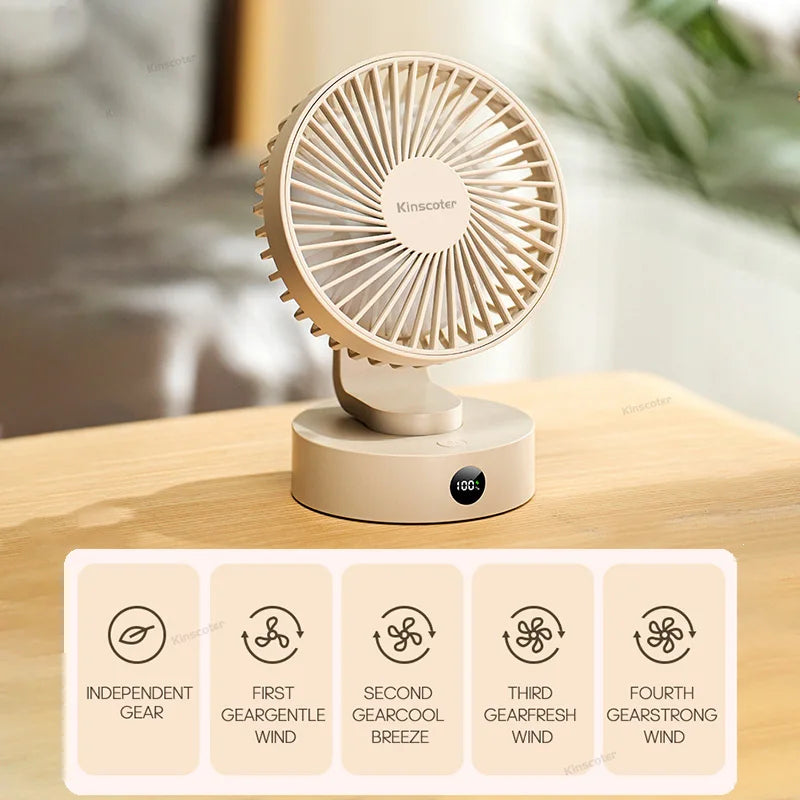 Portable Mini Desktop Fan Silent High Wind Power Cordless Rechargeable Fan 5 Speed Cooler Small Fan for Students Office Gifts