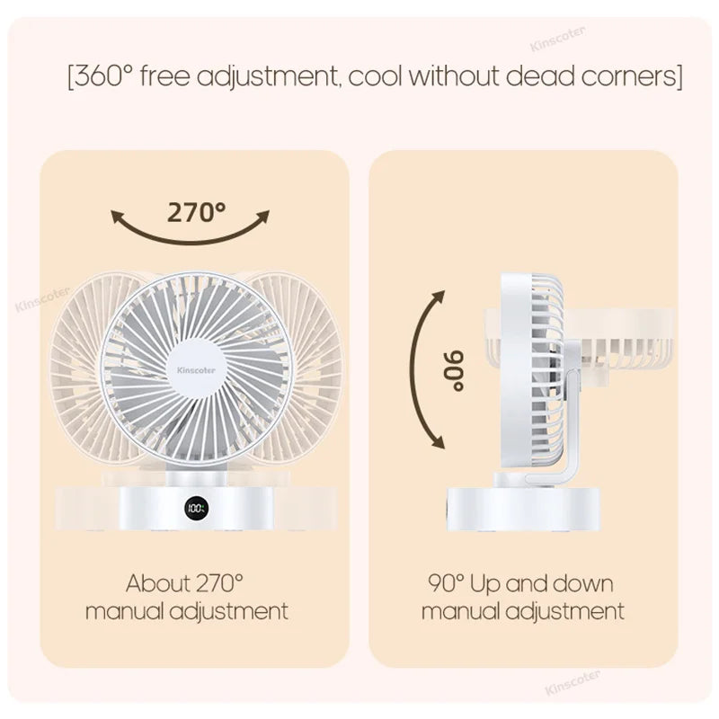 Portable Mini Desktop Fan Silent High Wind Power Cordless Rechargeable Fan 5 Speed Cooler Small Fan for Students Office Gifts