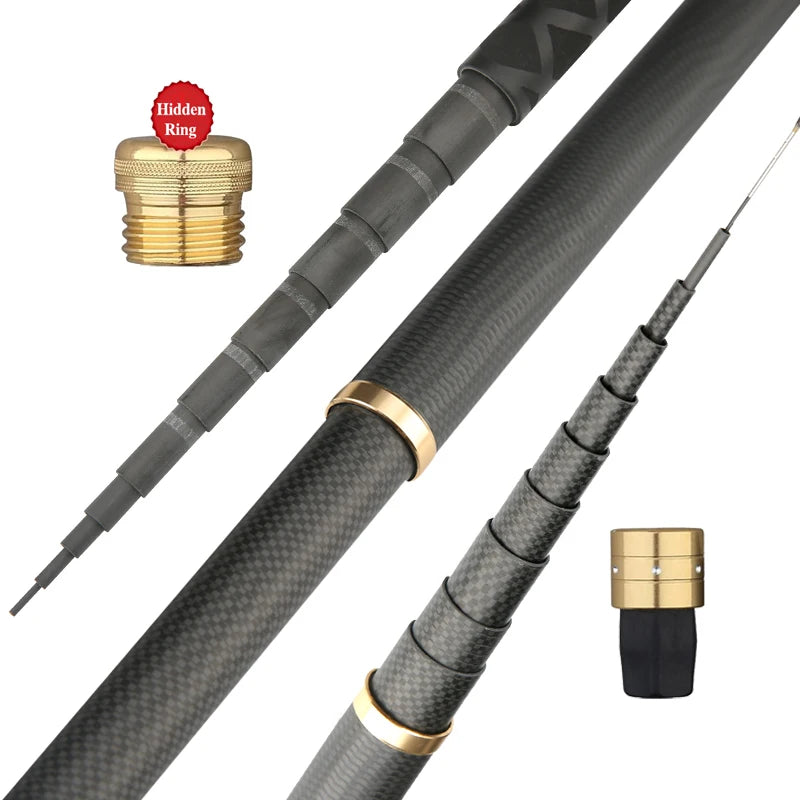 Super Light Hard Carbon Fiber Hand Fishing Pole Telescopic Fishing Rod 2.7M-10M Two Kinds of Hardness(1/9 and 2/8) Are Available