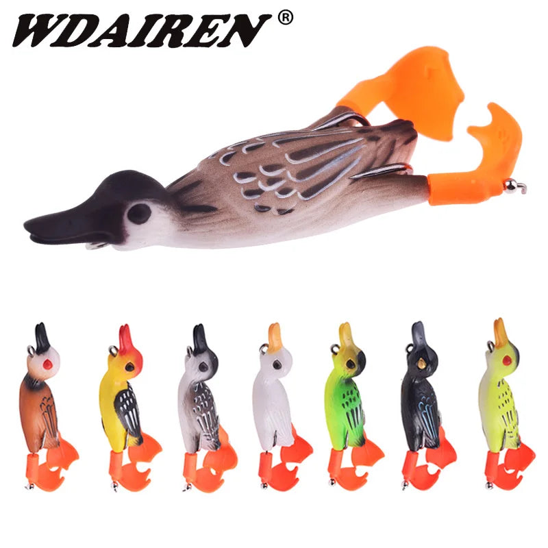 Topwater Ducking Silicone Fishing Soft Lures 9cm 11.5g Bass Frog Double Propeller Flipper Duck Wobblers Artificial Rubber Bait