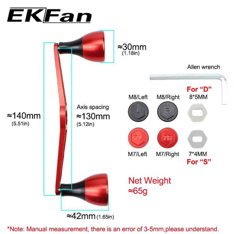 Ekfan CNC Aluminum Alloy Handle & Knobs Length 140MM Fishing Reel Suit For DAI&SHI Baitcasting Reel Tackle Accessory