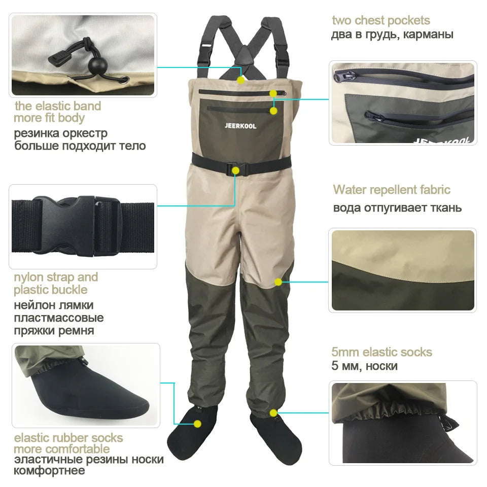 JEERKOOL Fly Fishing Waders Shoes Waders Fishing Wading Shoes & Pants Fishing Boots Aqua Set Rock Sports Waders Felt Sole Hunt