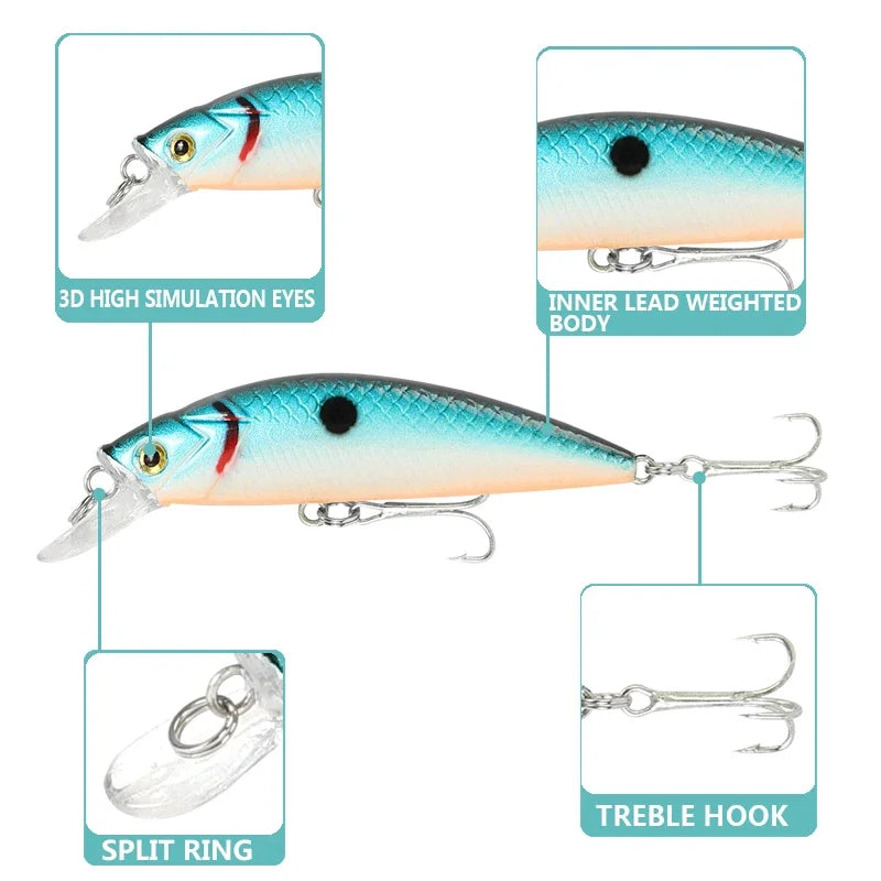 Sinking Minnow Fishing Lure 50mm 6.5g 3D Eyes Swim Wobblers Artificial Hard Bait for Pike Carp Pesca Fishing Wobbler Hard Bait